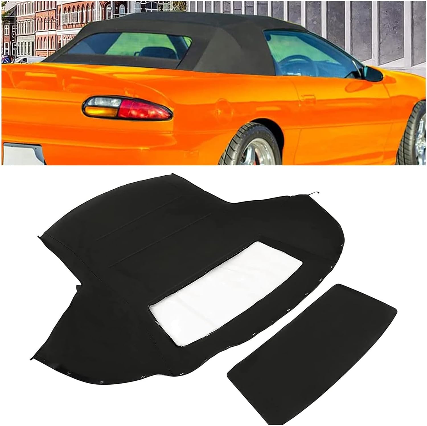 KUAFU Convertible Soft Top Roof Compatible with 1994-2002 Chevy Chevrolet Camaro & Pontiac Firebird Black Sailcloth Vinyl Top & Clear Plastic Window