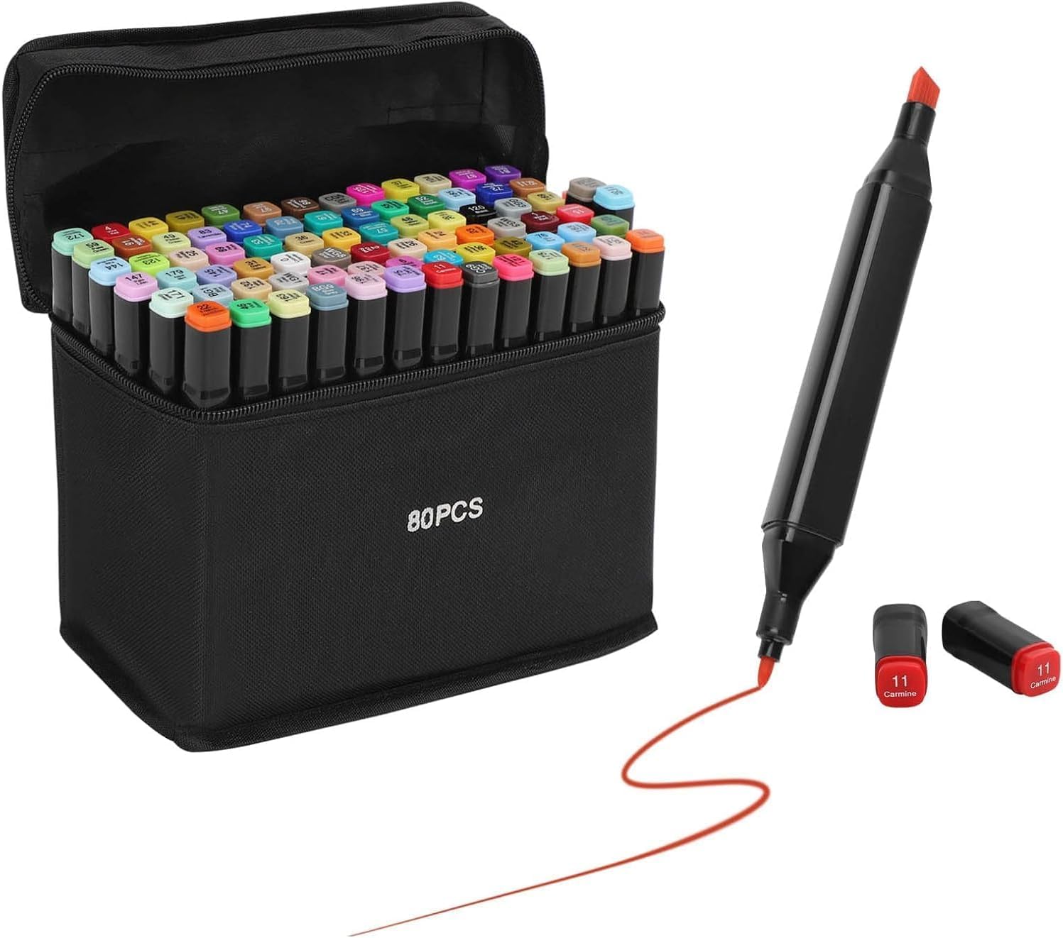 80 Colors Alcohol Markers Set - Twin Markers Dual Tip (Broad & Fine) Touch Brush Tip Alcohol Markers, 80 pcs Pens for Drawing (Black Case)