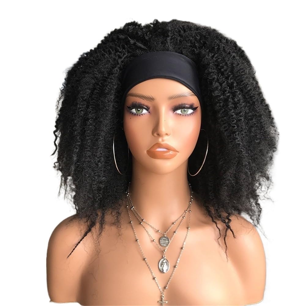 xiuling4568 18 inch Headband Wigs for Women, Afro Kinky Curly Synthetic Heat Resistant Fluffy Wigs Hairs Extensions(#1B/BUG)