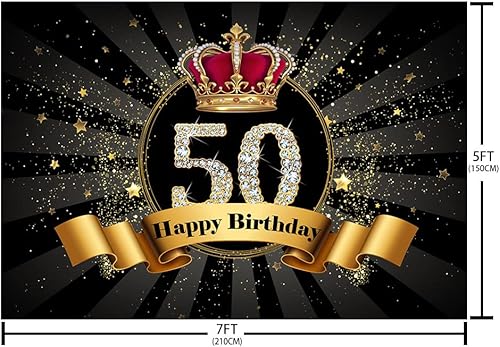 Miniatura 5 de SENDY Telón de fondo para fotografía de fiesta de cumpleaños número 50 de 7 x 50 pies con purpurina negra y dorada para hombre y mujer, fabulosa