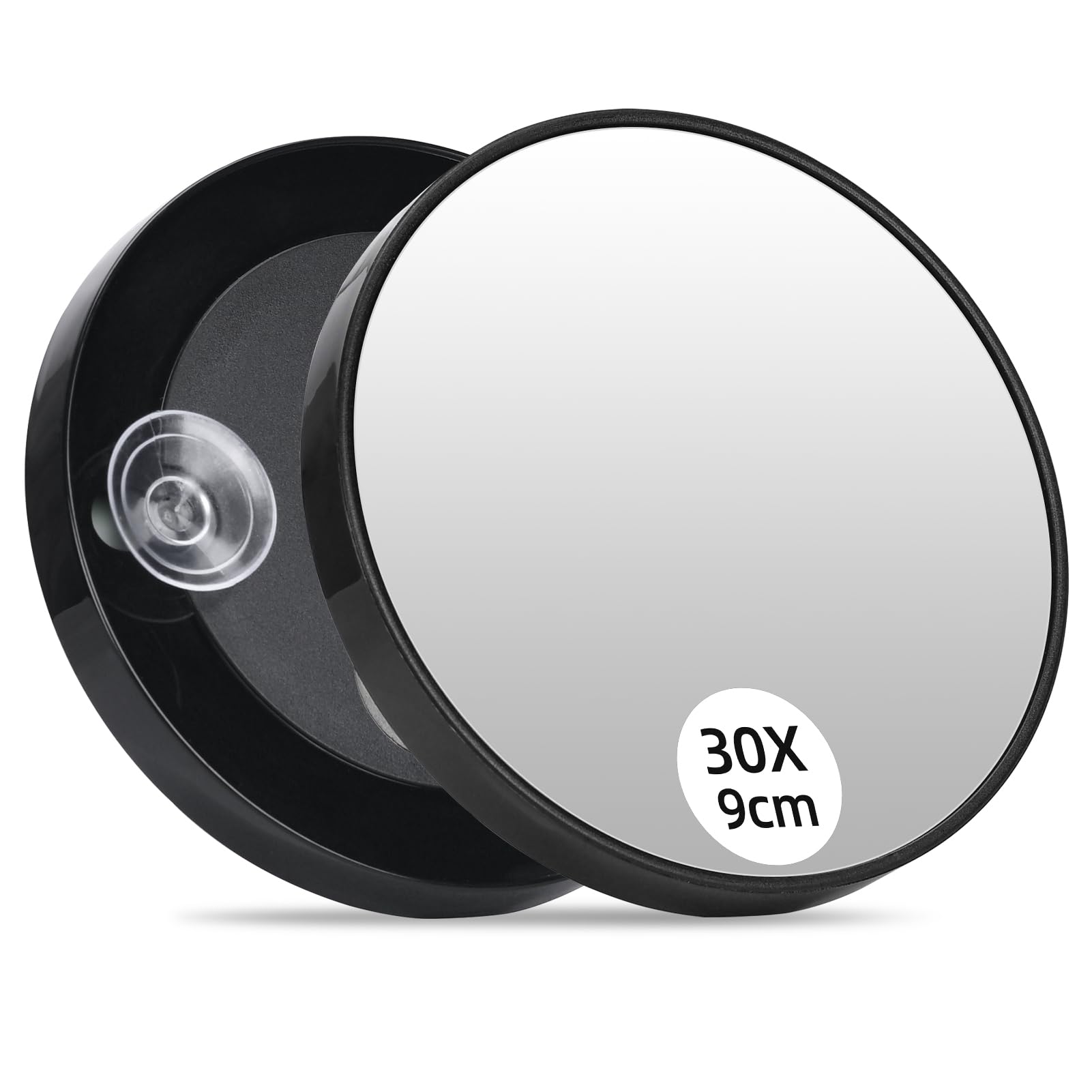 Jadazror Espejo de Lupa 30x, Espejo de Maquillaje de Lupa pequeño de 9 cm con Tazas de succión, Espejo de Maquillaje de Viaje con Aumento de 30x, Espejo de Mano portátil