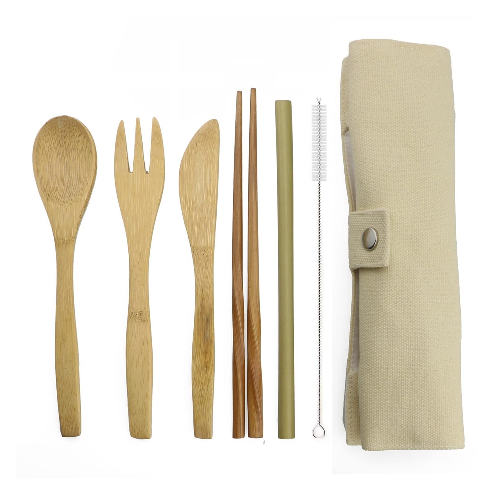 Ensemble de Couverts en Bois de Luxe Portable 6 pièces pour fête, Couverts en Bambou, Paille avec Sac en Tissu, Vaisselle de Cuisine, dîner Exceptionnel