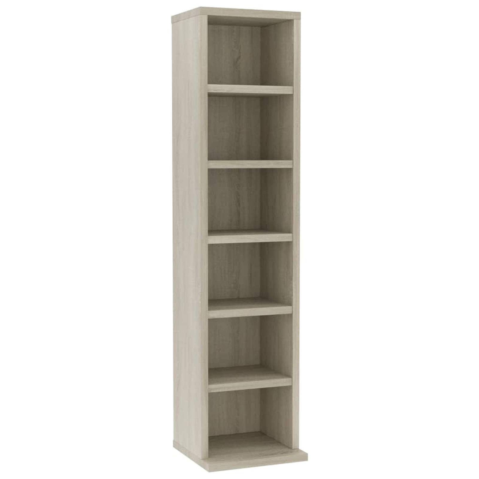 Homgoday Szafka na płyty CD z 6 otwartymi przegródkami 21 x 20 x 88 cm, drewno inżynieryjne, wieża CD, szafka do przechowywania DVD, półka na płyty CD i DVD, do salonu, sypialni, biura