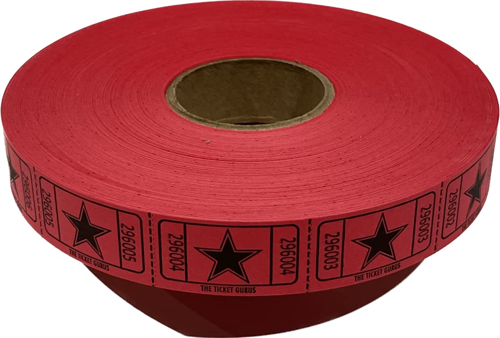 The Ticket Gurus-roll of 2000 Red Star Tickets Single Roll Consecutively Numbered Raffle Tickets