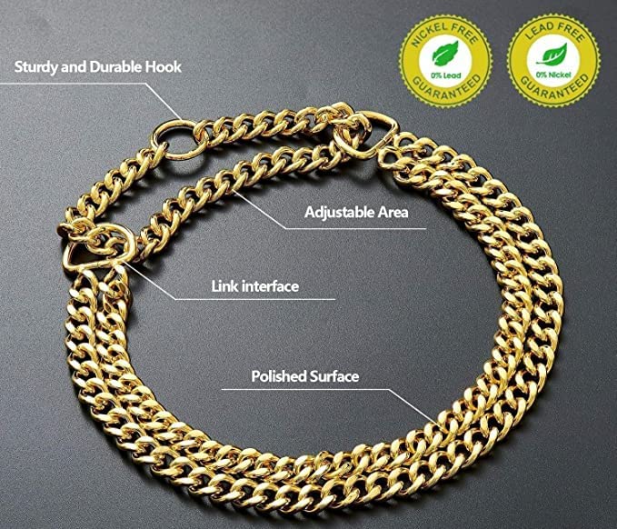 Image of Heavy Duty 2 Layer Diamond Cut Brass Dog Choke Chain Training Dog Collar Ideal for Cats, Puppies, and All Breed Dogs (24 inch, Medium)