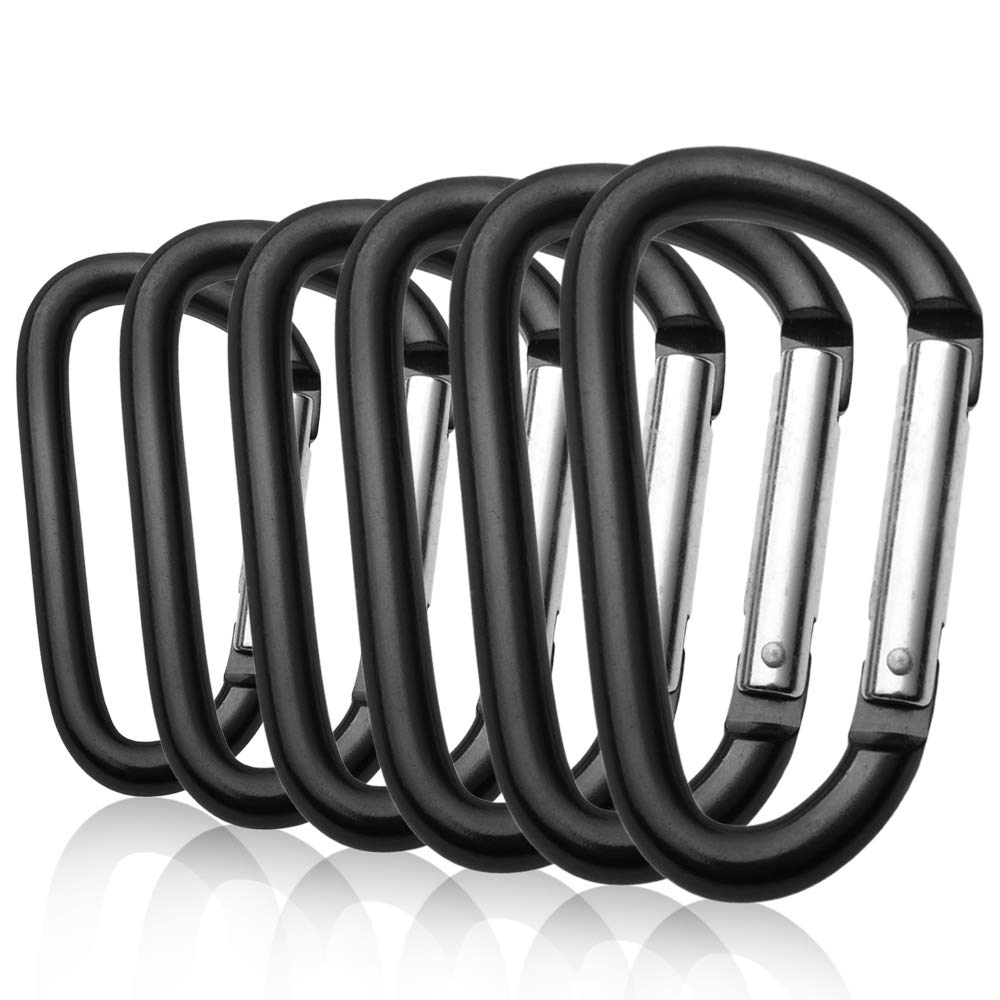GOGO 48PCS Carabiner 3-Inch Black Keychain Clip, D Shape Aluminum Metal Carabiner Hook