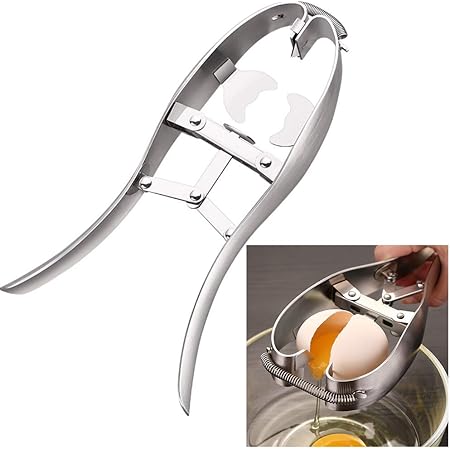 Egg Cracker,Stainless Steel Egg Opener, Automatic Egg Cracking Tool, Easy Eggshell Cutter Stainless Steel Eggshell Cutter Egg Separator Creative Kitchen Tools (Silver)