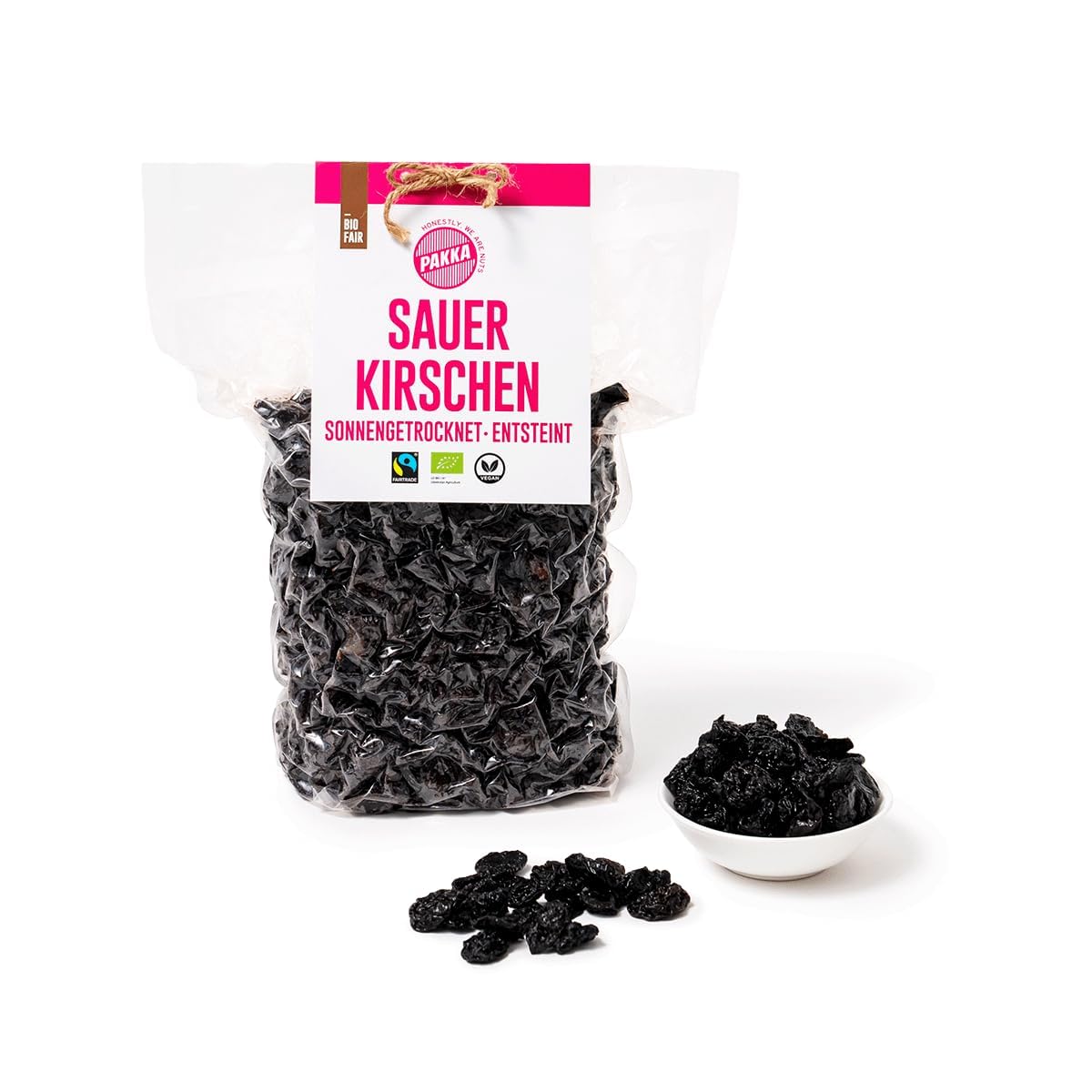 PAKKA - Cerezas ácidas secas premium ecológicas de comercio justo, sin azúcar añadido, recolectadas de forma silvestre directamente por pequeños agricultores de Samarcanda, Uzbekistán, veganas (1 kg)