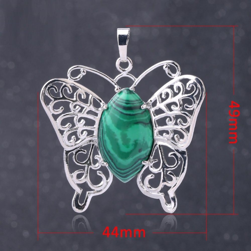 Pendentif Papillon En Argent 925 - Ailes Souples Ornées De Turquoise Et Autres Pierres - Occasion
