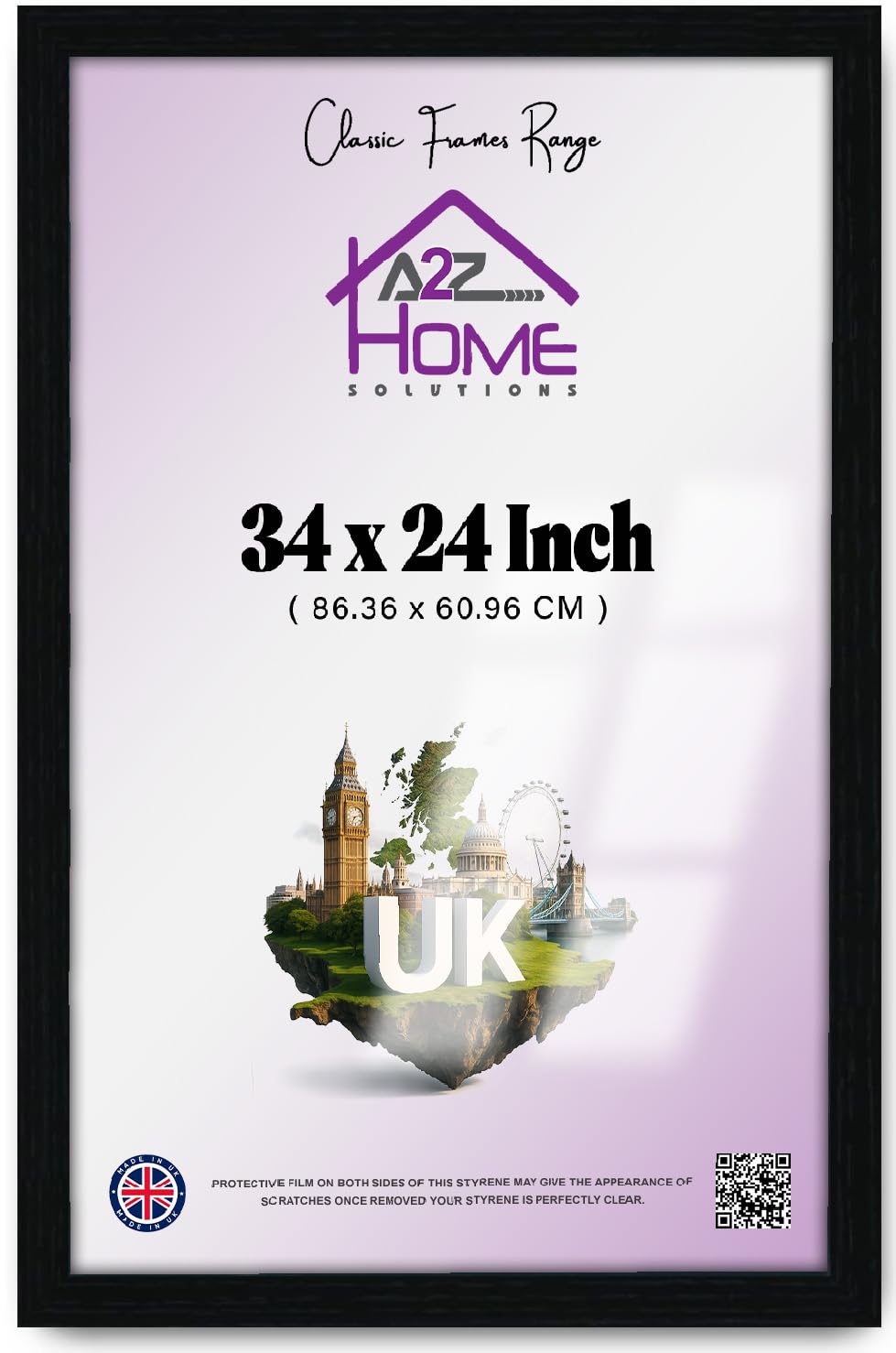 A2Z Home Solutions Stylish Ready-to-Hang MDF Poster Frame 34 x 24 Inch | Clear HD Perspex | Solid Hanging Clip | Shrink Wrapped | Enhance Any Interior Space: Home, Office, Studio & Beyond [Black]