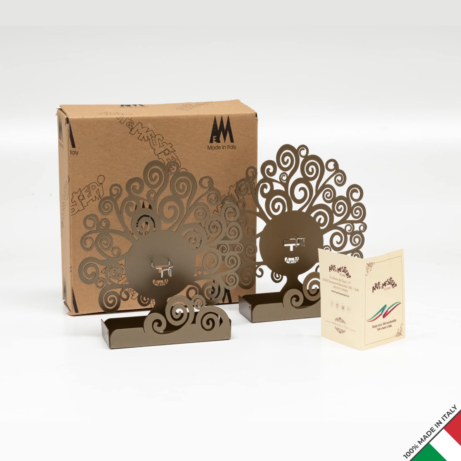 Arti & Mestieri Albero della Vita - Coppia di Porta zampirone da Tavolo di Design 100% Made in Italy - Ferro, 17 x5 x 19 cm - Bronzo - (2 Articoli per Confezione)