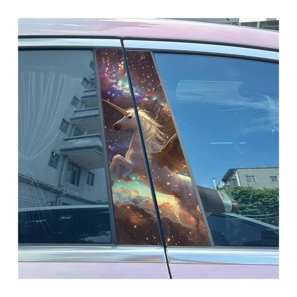 Body Parts 2pcs Drop Pegasus Unicorn Auto B-Pillar Stickers Car Center Column Decoration Decals(C)