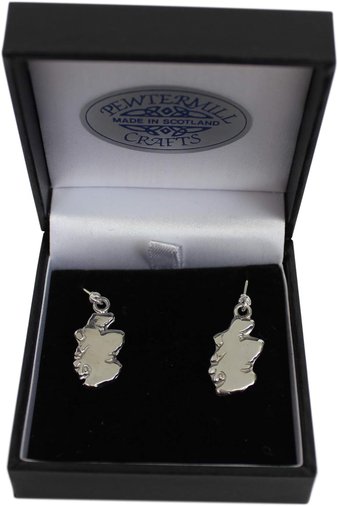 Brave Scottish Gifts Stunning Scotland Map Polished Pewter Dangle Earrings