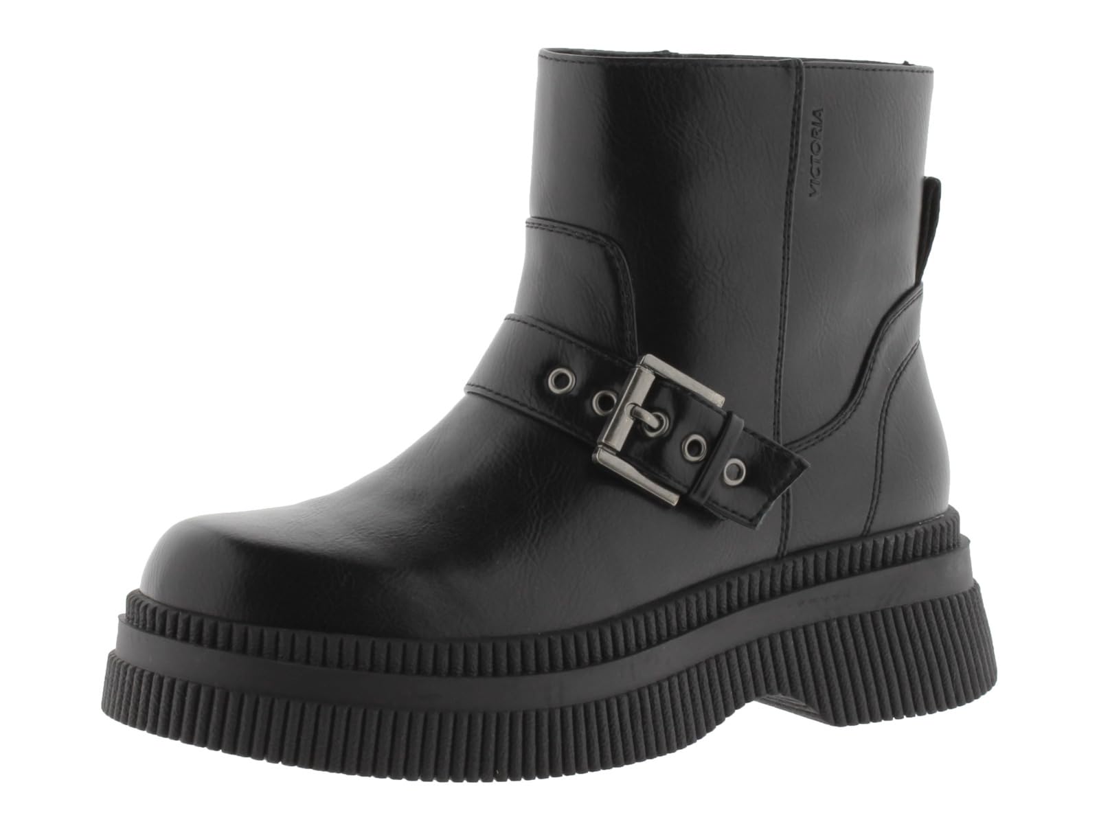 victoria Botines Dublín Efecto Piel Negro Monocromo & Suela Gruesa & Correa 1301105 para Mujer