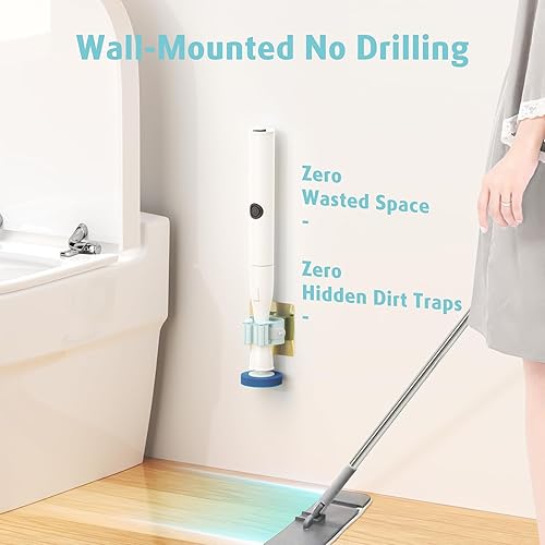 Miniatura 3 de AIR U+ Juego de escobilla de inodoro eléctrica y soporte con 5 cabezales de recarga desechables, recargable y montado en la pared, sin