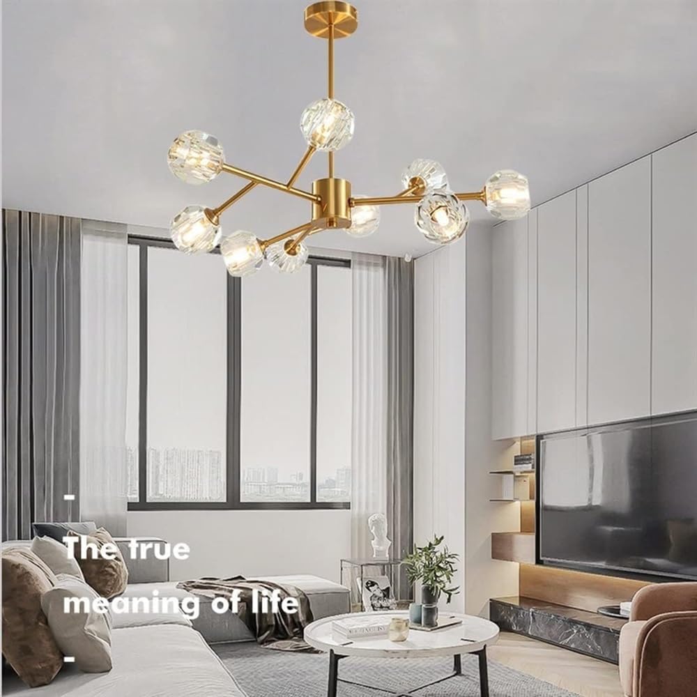 Nowoczesny żyrandol, lampa wisząca LED, 9-jasnozłota duża kryształowa lampa sufitowa K9 przezroczysty kryształ wbudowana dekoracja świetlna korytarza restauracji