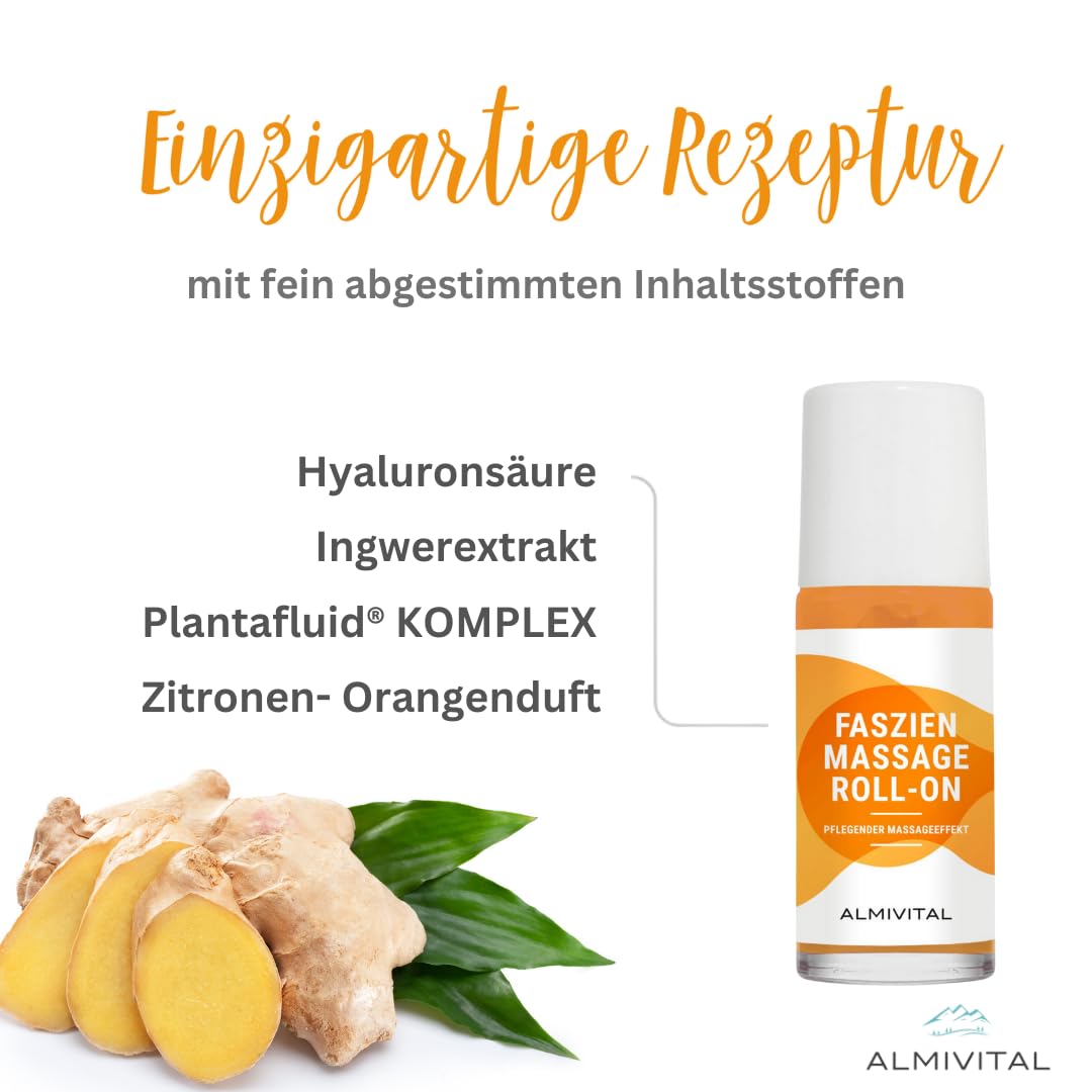 ALMIVITAL 2-er Faszien Massage Roll-On to go | Verklebte, verhärtete oder verkürzte Faszien lösen | Pflegt, massiert & lockert das Bindegewebe |Erfrischender Zitronen-Orangen-Duft | á 50ml