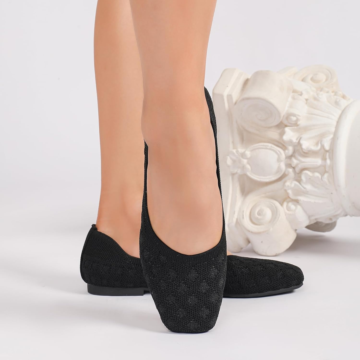 Flats for Women Square Toe Knit Foldable Ballet Women's Fat Shoes Dressy Comfortable Womens Shoe for Casual Office Work - Image 5