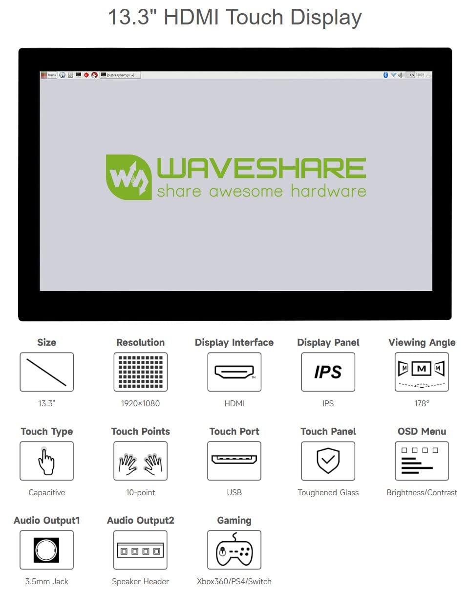 Amazon.co.jp: waveshare 13.3インチ 静電容量式タッチスクリーンLCD