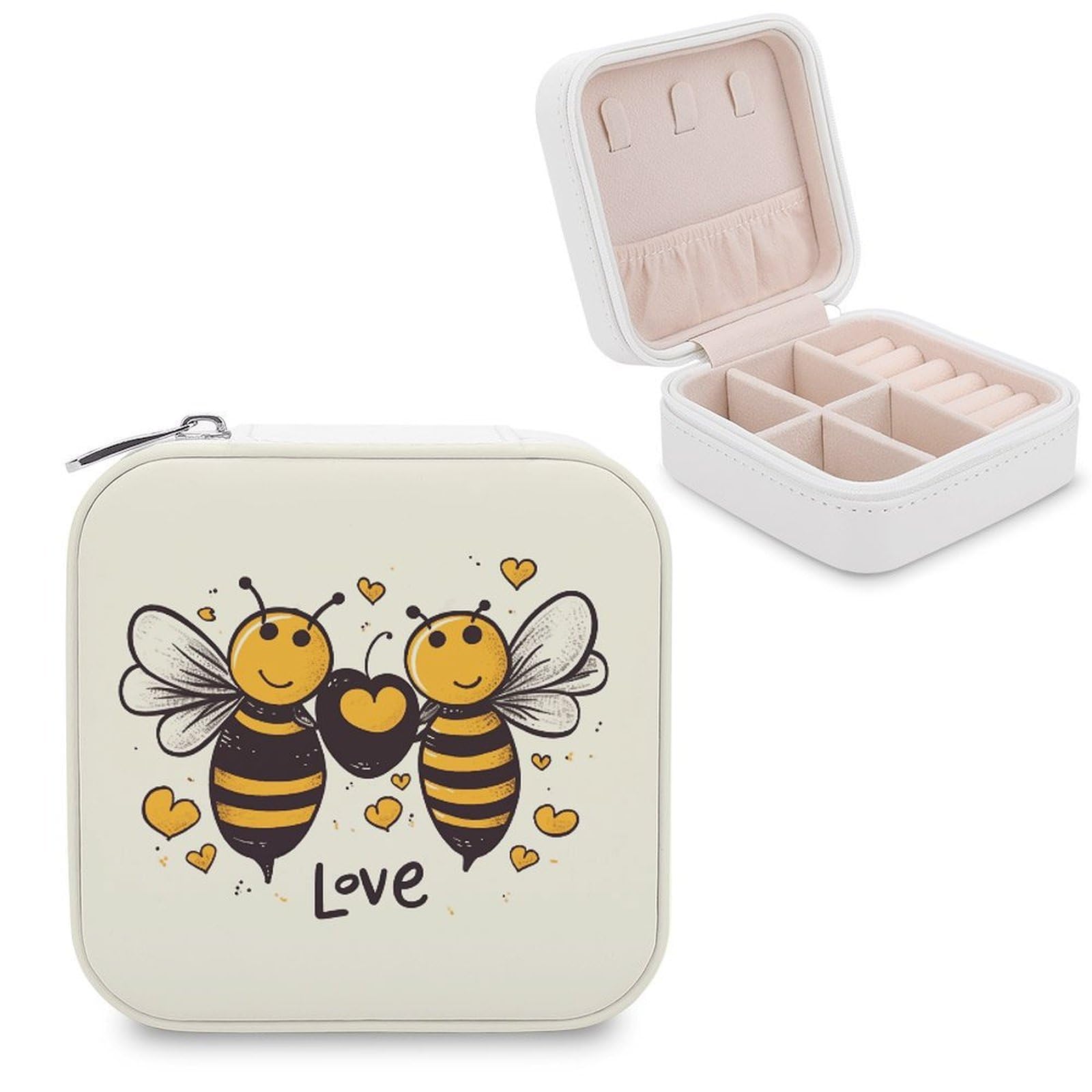 VstaDank Bee Love Honey Jewelry Box for Women Custom Travel Jewelry Case Personalized Travel Jewelry Boxes Small Portable Jewelry Organizer Box for Rings Necklaces Bracelets Earring