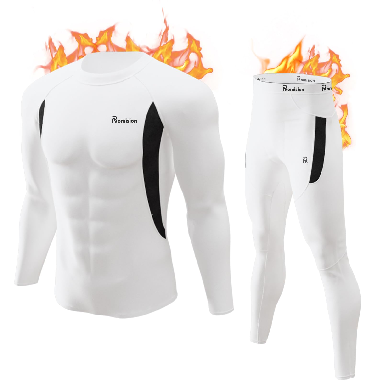 romisionLong Johns Thermal Underwear for Men Fleece Lined Base Layer Set Top and Bottom for Cold Weather XS-4XL