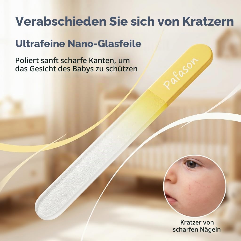 PAFASON Baby Rund Spitze Sicherheit Maniküre Nagel Schere und Baby Glas Nagel Feile Set, Rostfrei Stahl, Tschechisch Schwimmend Glas, Ideal für Säugling, Neugeborene, Babys Kleinkinder
