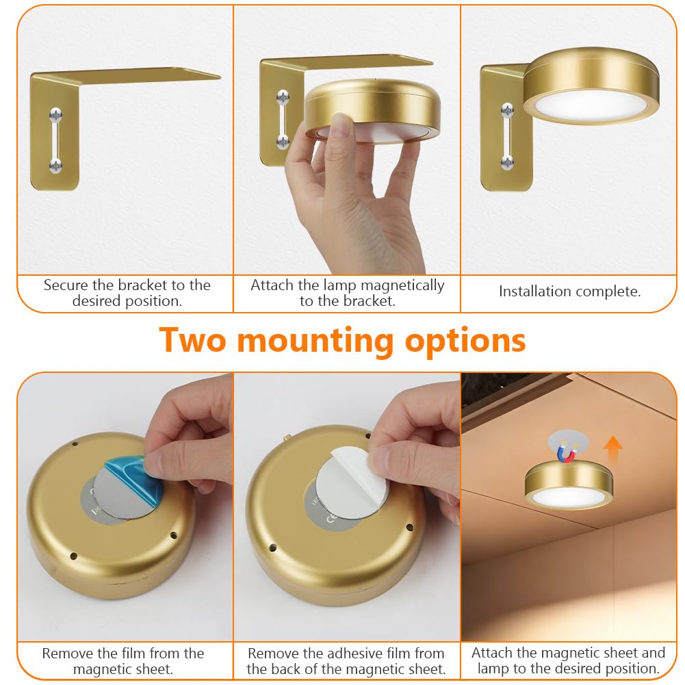 Luce per Quadri Senza Fili con Telecomando, 3PCS Luce per Quadro Senza Fili, 13 RGB Luci LED Magnetiche Wireless Ricaricabili, Timer Dimmerabile per Esposizione Pittura Vetrina, Oro