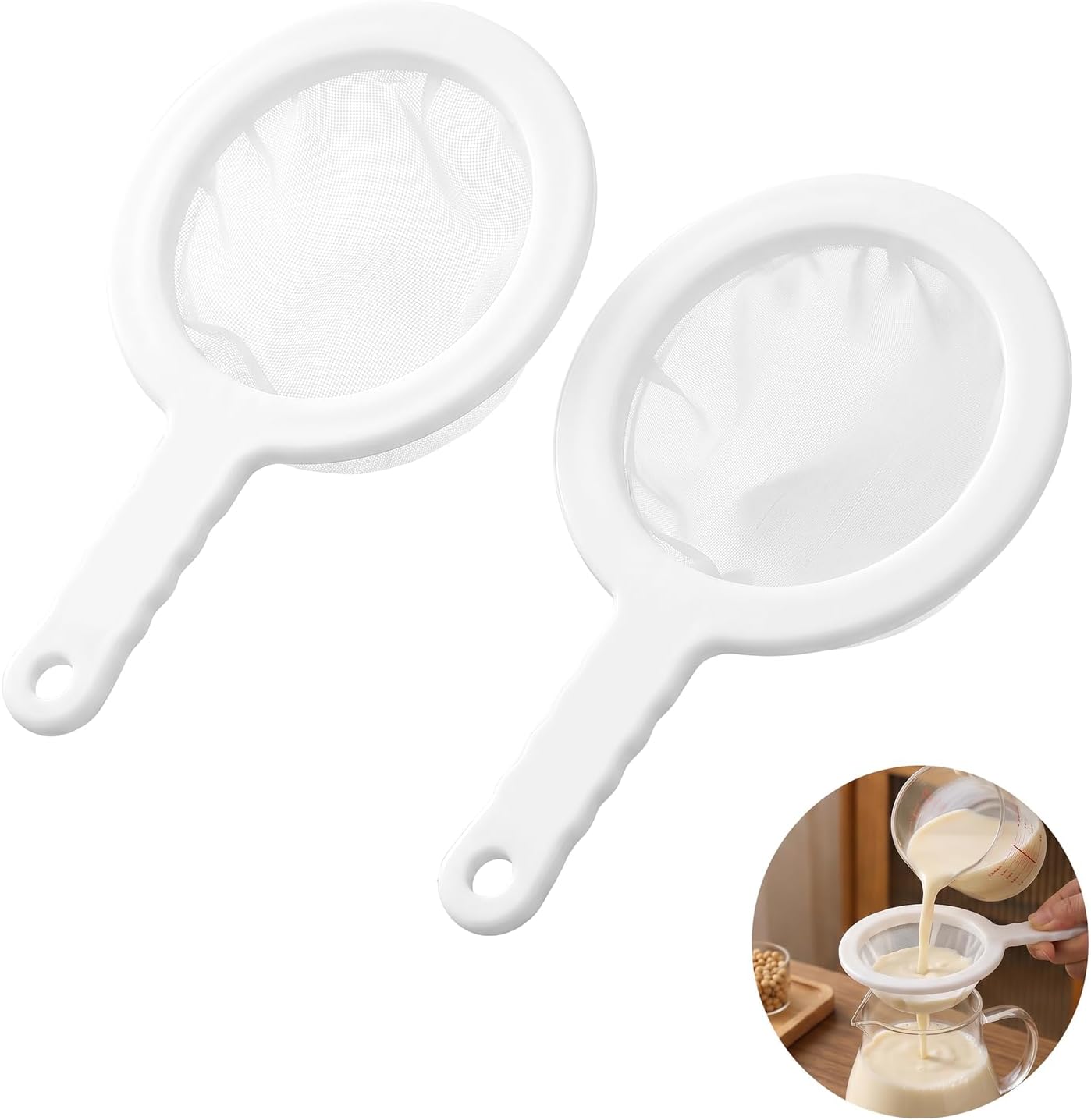 2 Pcs 9 Inch Ultra Fine Mesh Strainer,Plastic Juice Colander for Kefir Grains Greek Yogurt Kombucha Cold Brew Coffee