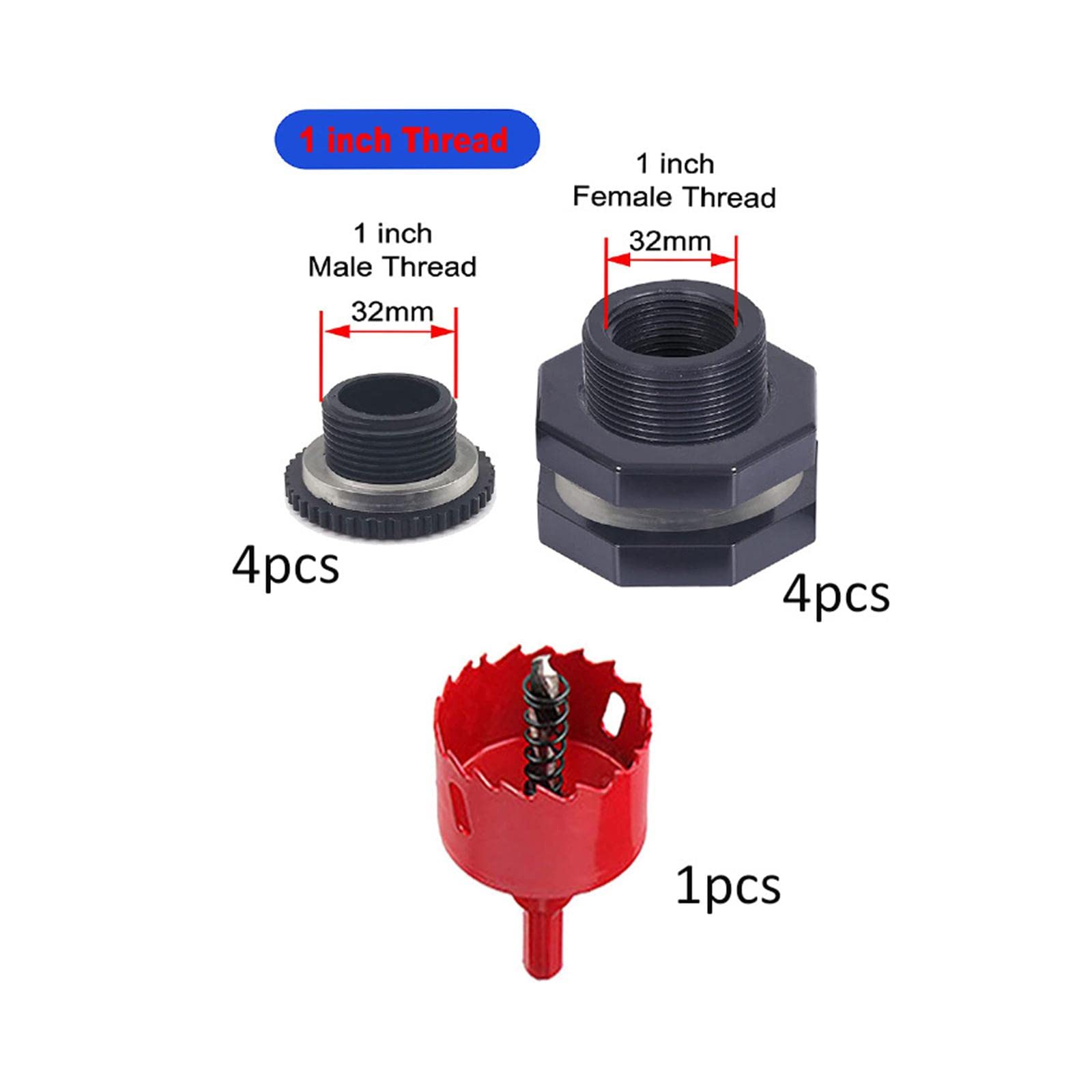 4 Piezas Adaptador de Conector de Tanque de Agua Granel Espita Kit Accesorio de Conector de Junta de Silicona para Jardines Estanques, 1 Pulgada
