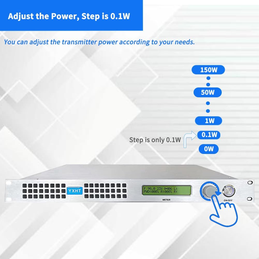 150W Professional FM Broadcast Transmitter with Antenna and Cable, Long Range 150watt FM Radio Broadcast Transmitter Kit for Church and Radio Station,Home