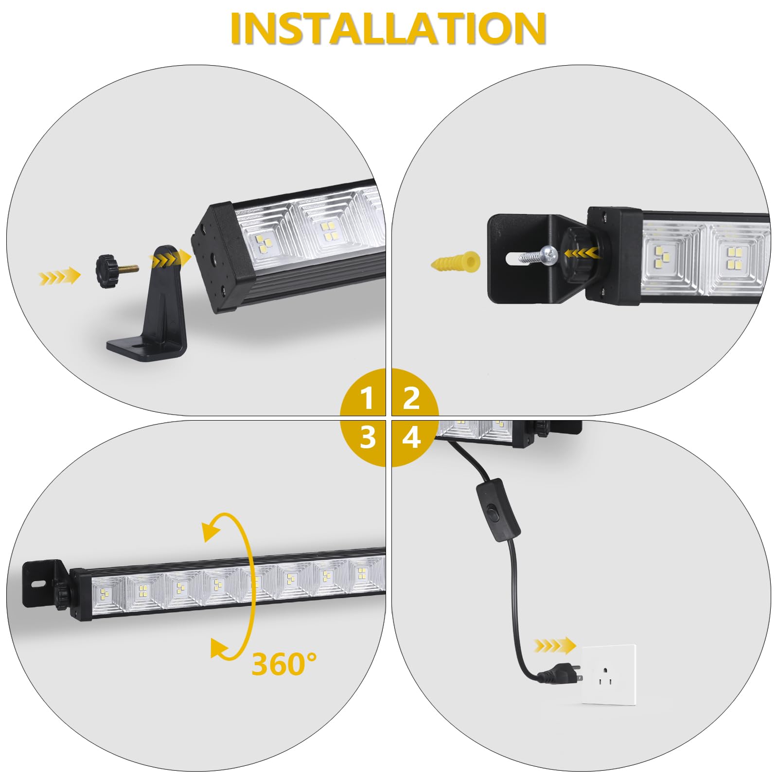 2 Pack 24W LED Shop Light Plug in Garage Light with 6 5FT Cord and On Off Switch — view 5