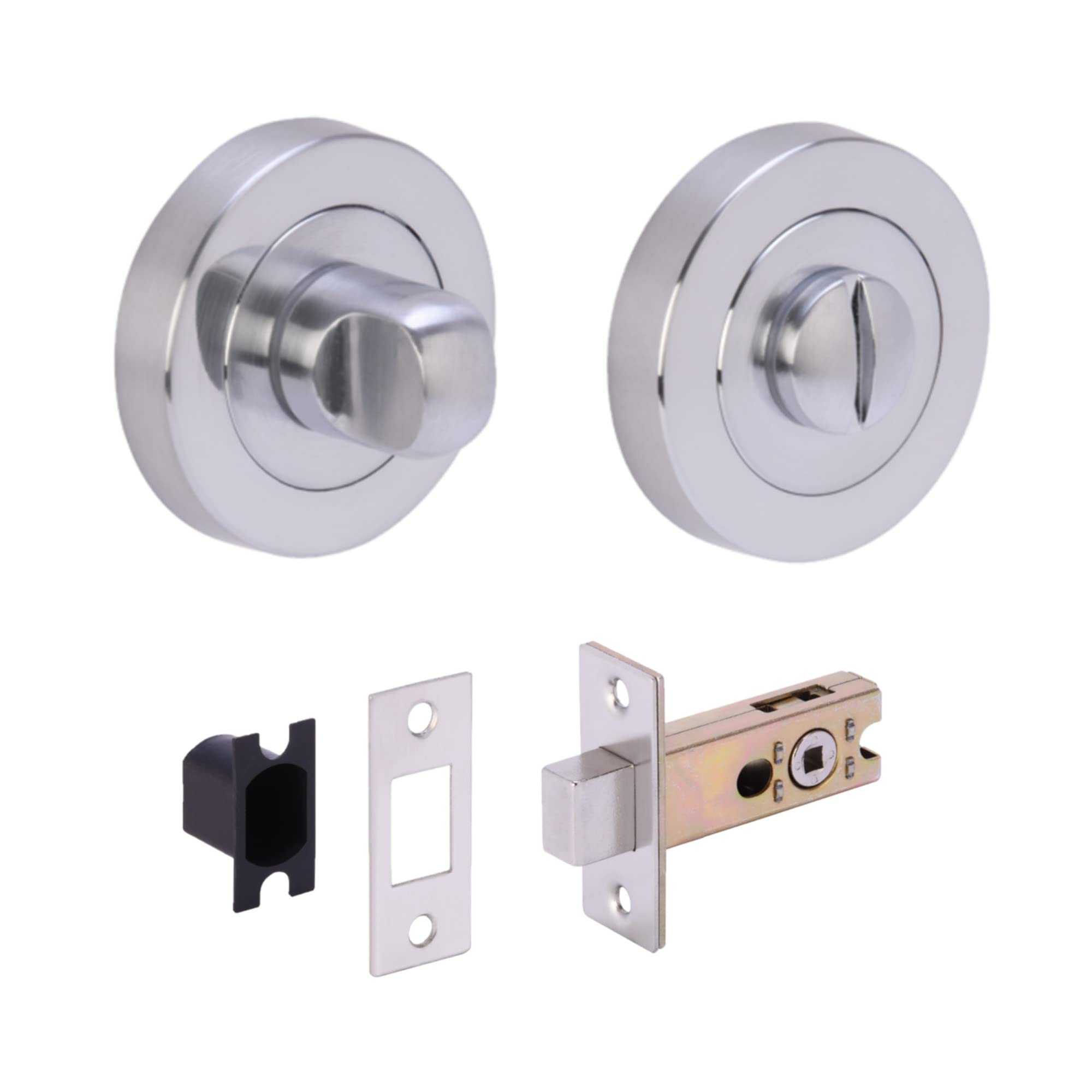 Hunta Satin Chrome Handlezone® Bathroom Toilet Door Thumb Turn And Release Deadbolt Kit - 65Mm Bolt With 45Mm Backset