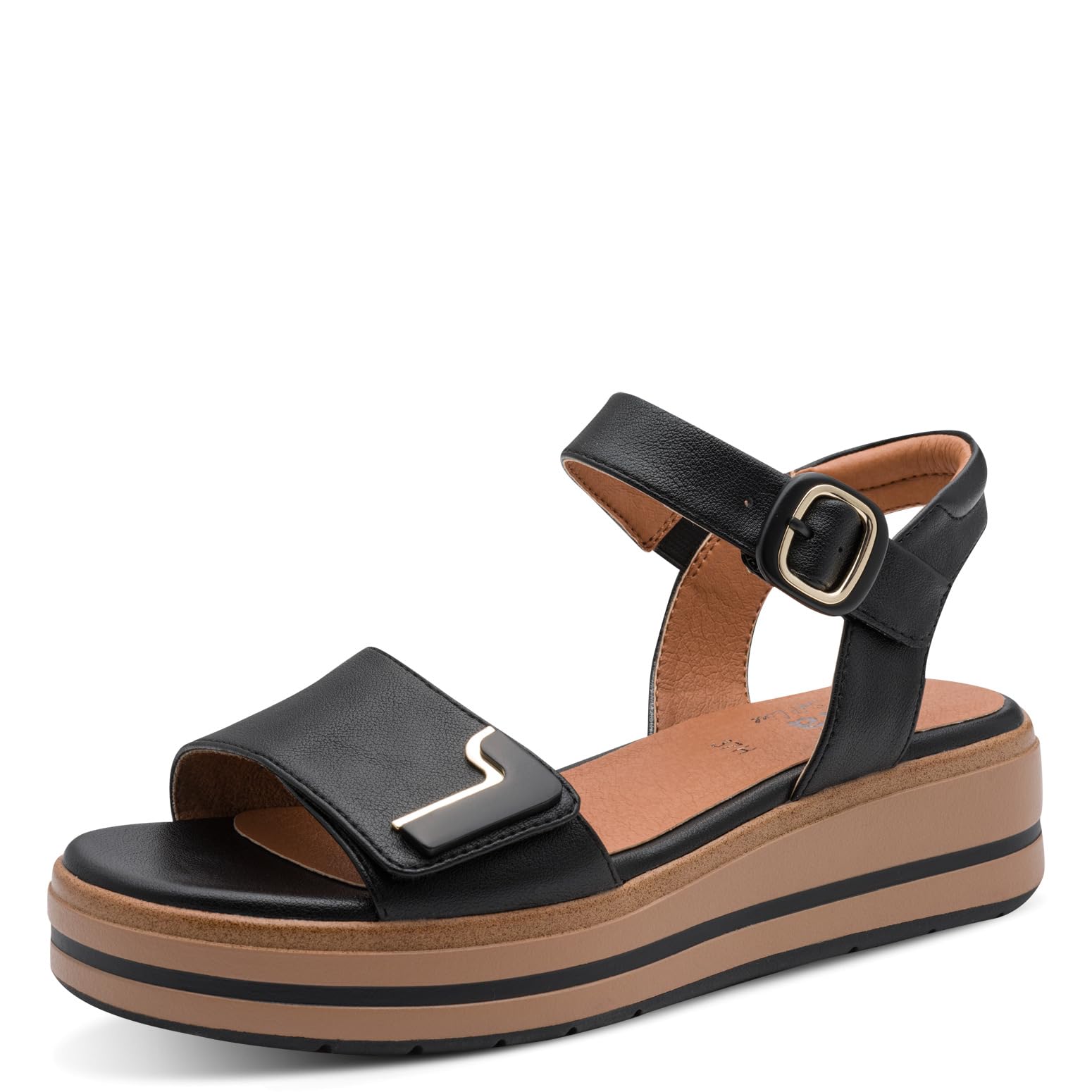 Jana Women's Wedge/Plat Sand MultiAdj+Vegan Wedge Sandals, Black, 39 EU