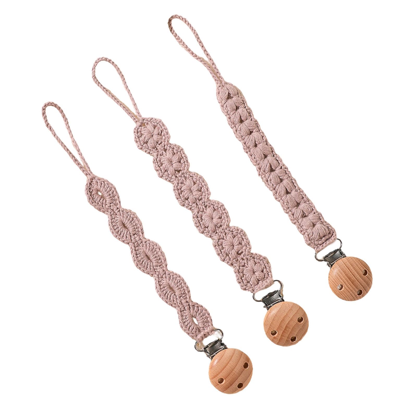 3pcs Newborns Soother Chain Baby Holder Woven Soother Clip Toddler Infant Strap Baby Supply Natural Wood Baby Accessory