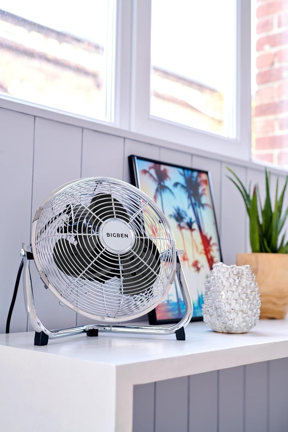 Bigben Ventilatore da tavolo 48 W, 3 velocità, testa inclinabile, alluminio spazzolato, per montaggio su scrivania, pavimento o parete, diametro 30 cm - FANF01S