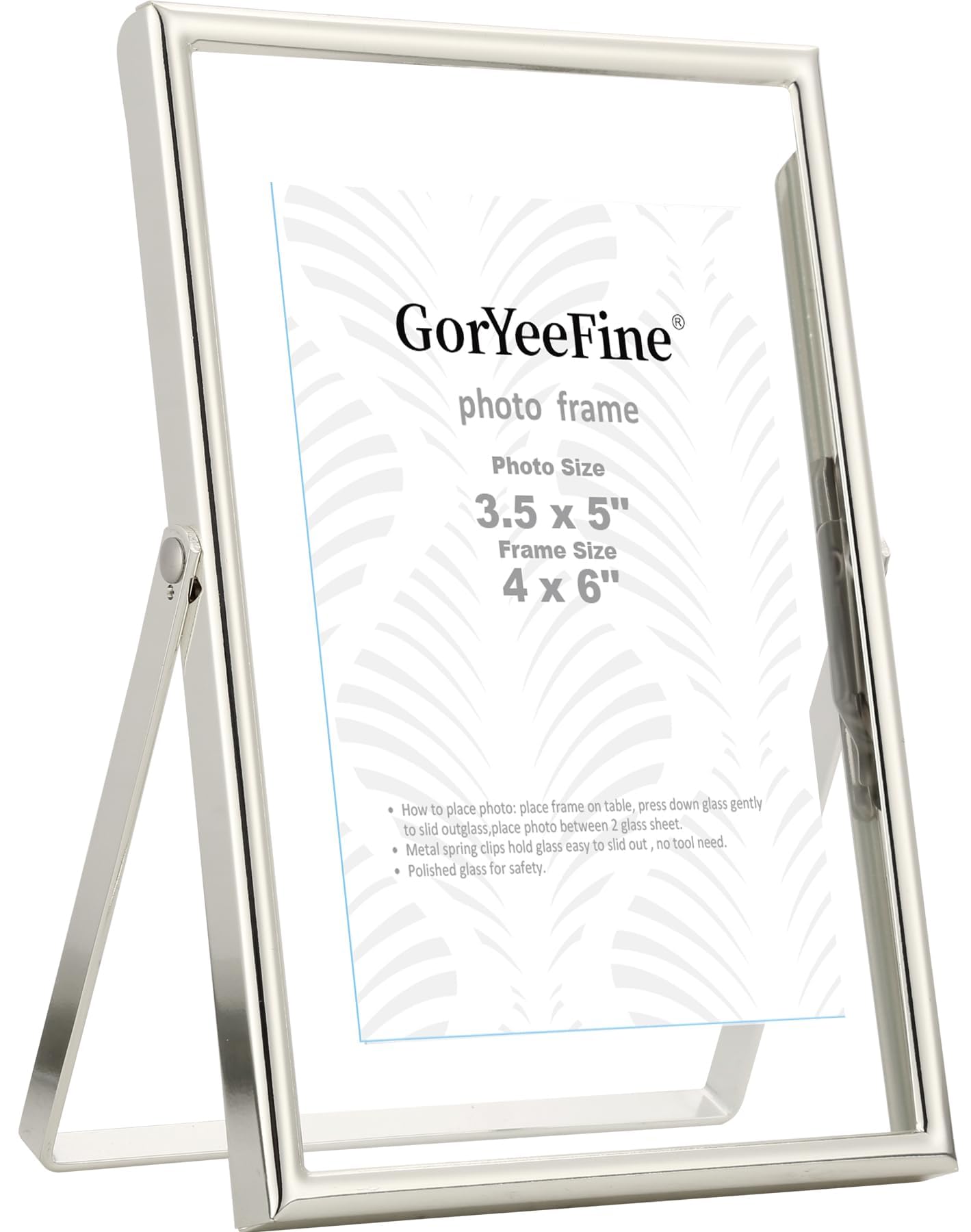 GorYeeFine Silver 4x6'' Floating Picture Frame for Photo Sizes(2x3'',3.5x5''),Adjustable Tabletop/Shelf,Floating Picture Frames 2x3'',Classy Metal Gift Frames for Wedding,Thanksgiving,Christmas