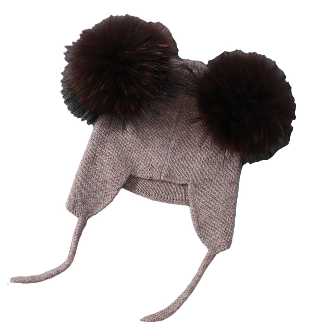 Wvapzxx Gorros Con Orejas Para Niños, Gorros De Invierno Tejidos Con Pompón De Piel Doble Para Niño Y Niña, Gorro De Media, Gorro
