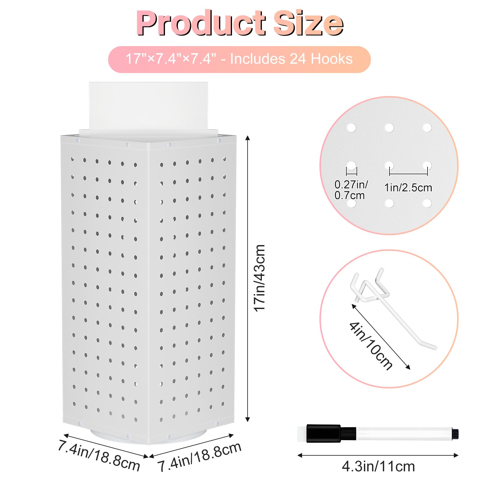 VACONICO Rotating Peg Board Display Stand with 24 Hooks, Tabletop Metal Pegboard Shelf for Craft Shows & Fairs, Retail Stores - Image 3