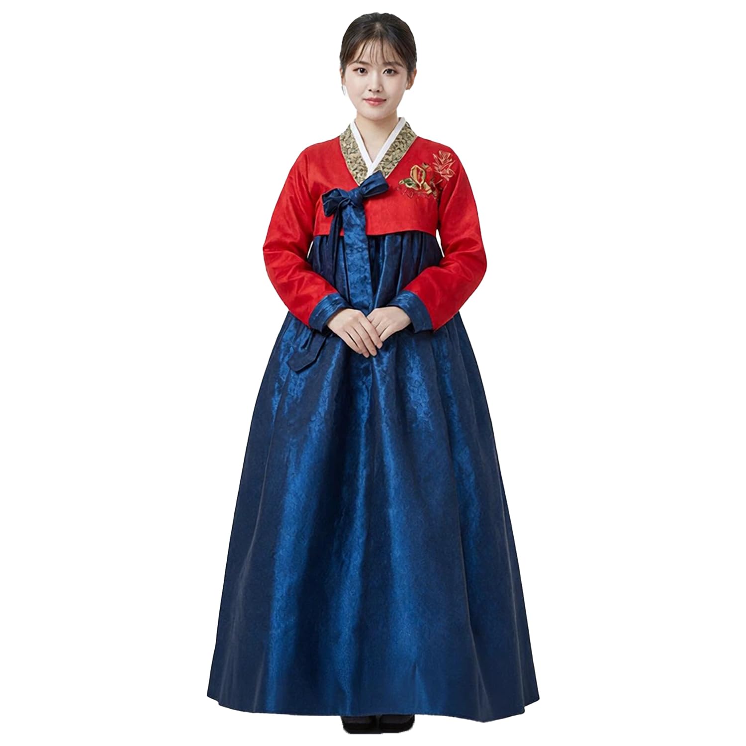 YEMYIQZ Korean Traditional Women Dress Hanbok Set Long Sleeve Cosplay Costume Dance Palace Wedding Party, Red, Medium