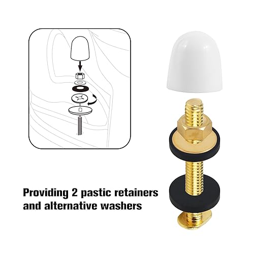 Miniatura 4 de Juego de pernos y tapas para suelo de inodoro, pernos universales de latón macizo, incluye 2 pernos de latón, 2 tapas de pernos con tuercasarandelas