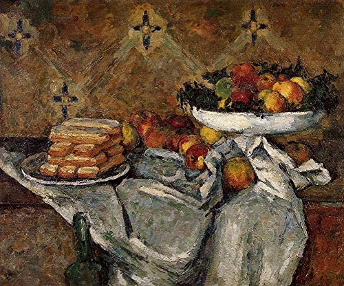 Huile sur toile Cézanne Compotier et assiette de biscuits reproduction œuvre art célèbre en taille 04