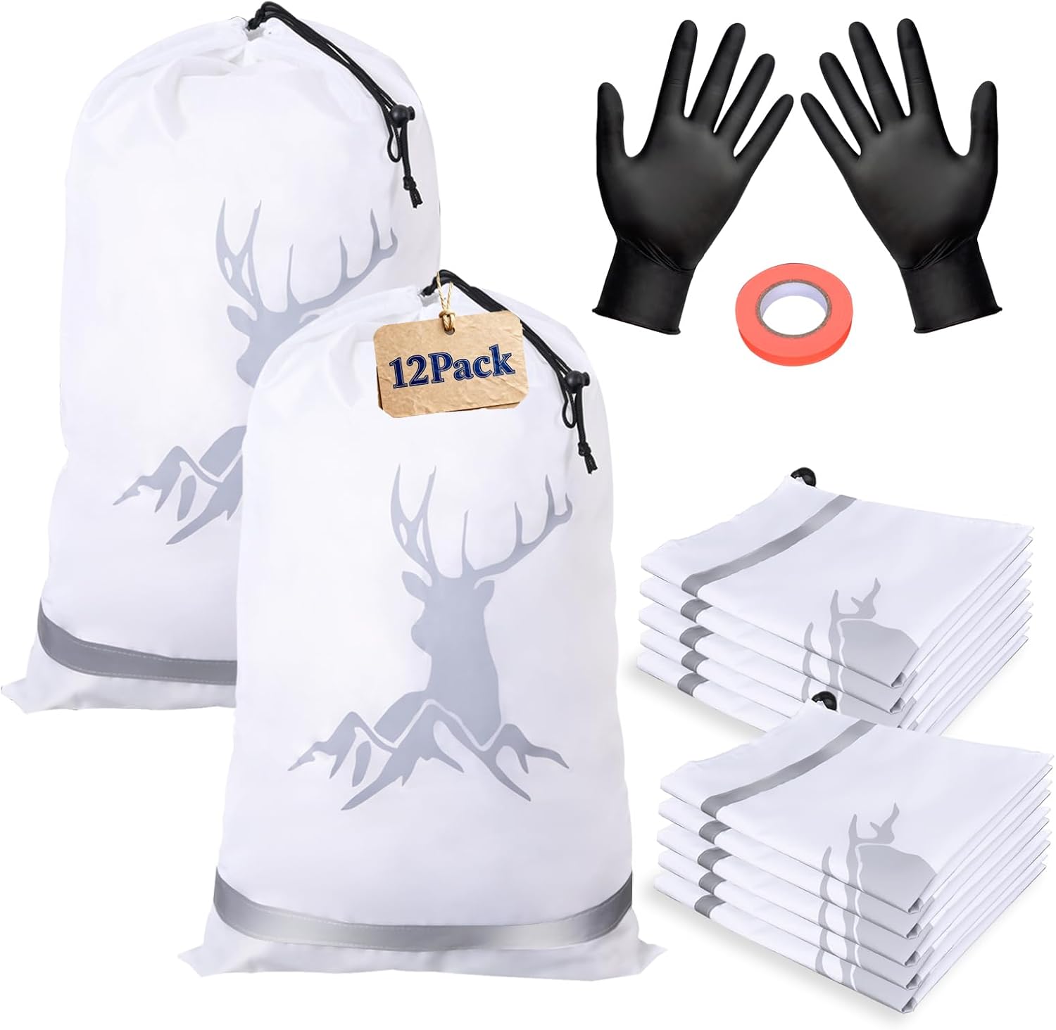 TheClouds Game Bags Hunting with Reflective Strips,Reusable Waterproof Caribou Game Bag 20" x 30" -Big Game Bag for Elk Caribou Deer Moose(12 Packs or 5 Packs Available)