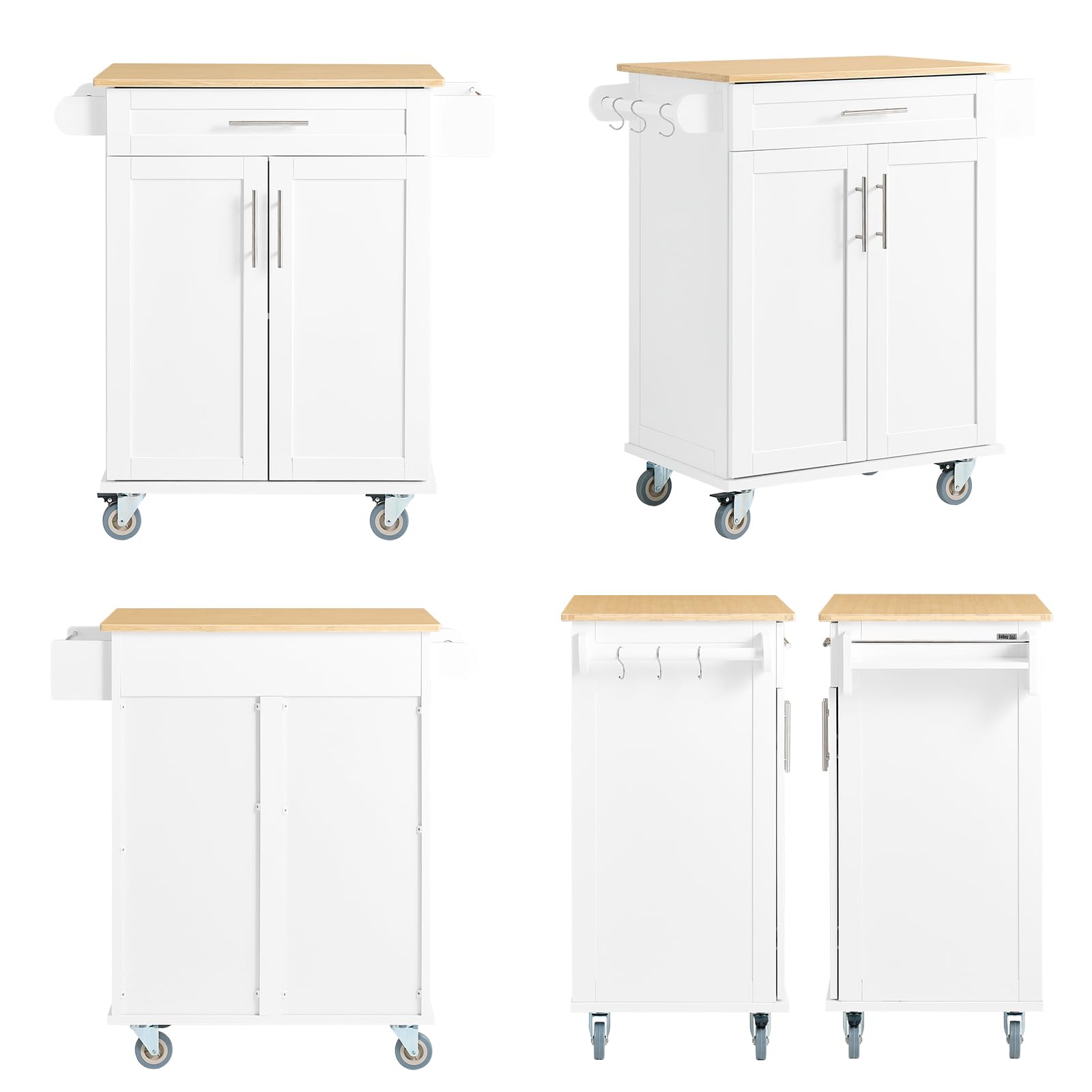 SoBuy FKW13-II-WN Luxus-Carrito de Cocina con Piso, Estantería de Cocina, Carrito de Servir de Bambú, 66 x 46 x 91 cm, ES