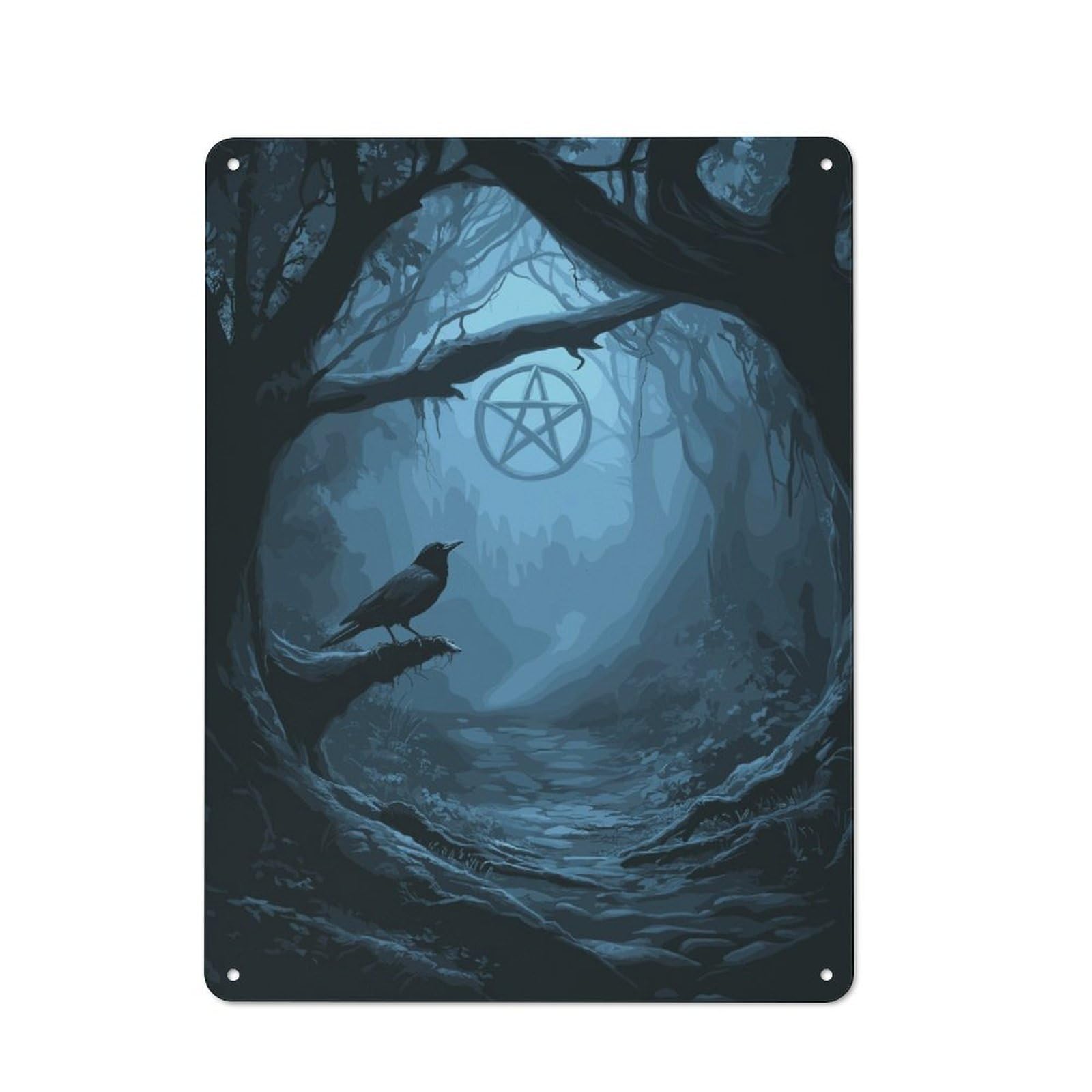 Junmoney Mystic Forest Path With Pentagram Retro Metal Wall Sign 40X30cm For Guest Room Or Hallway, A Housewarming Gift For Home Decor Collectors