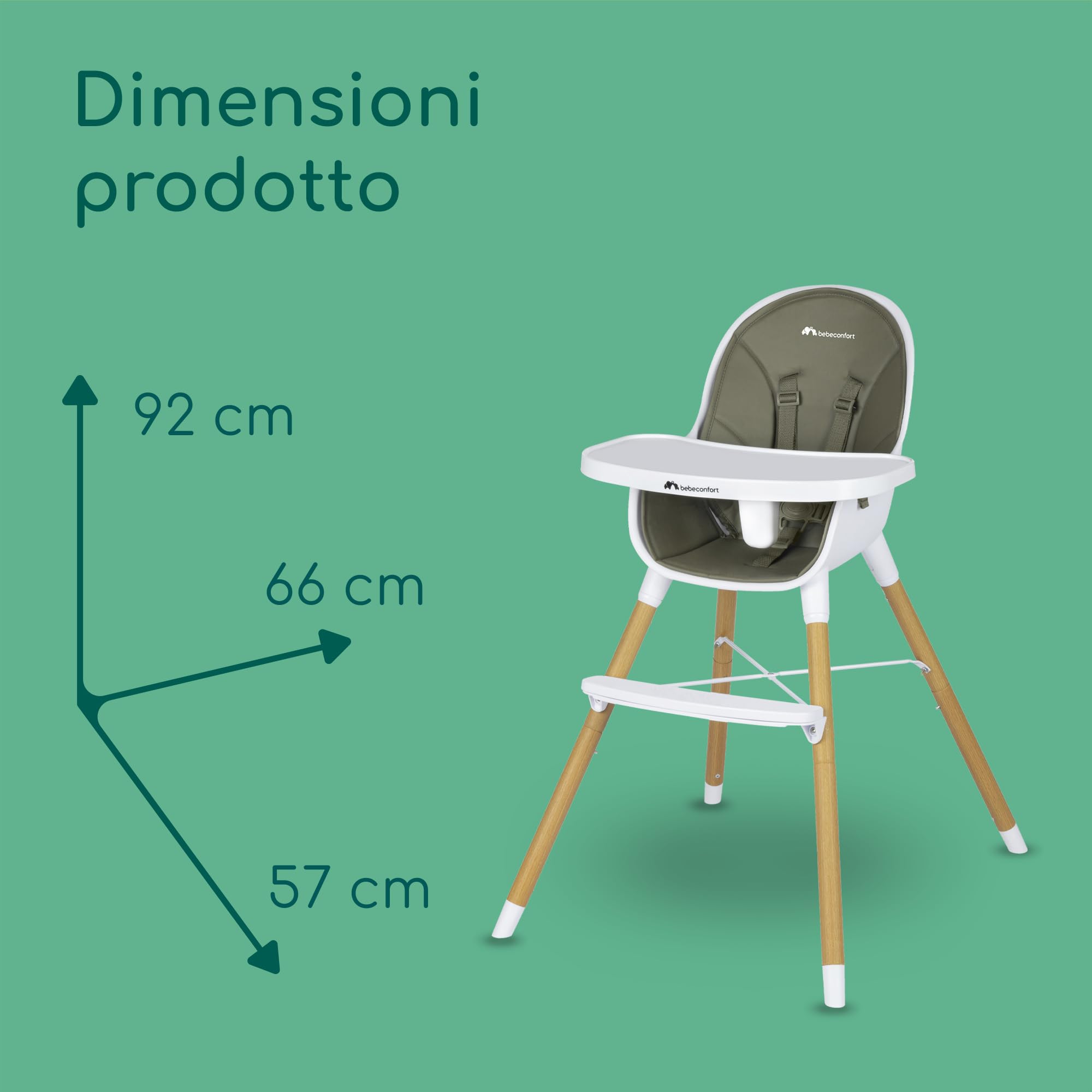 Bebeconfort Avista seggiolone pappa evolutivo che si trasforma in sedia bambino, con imbottitura e vassoio, dai 6 mesi, portata 30 kg, Mineral Green