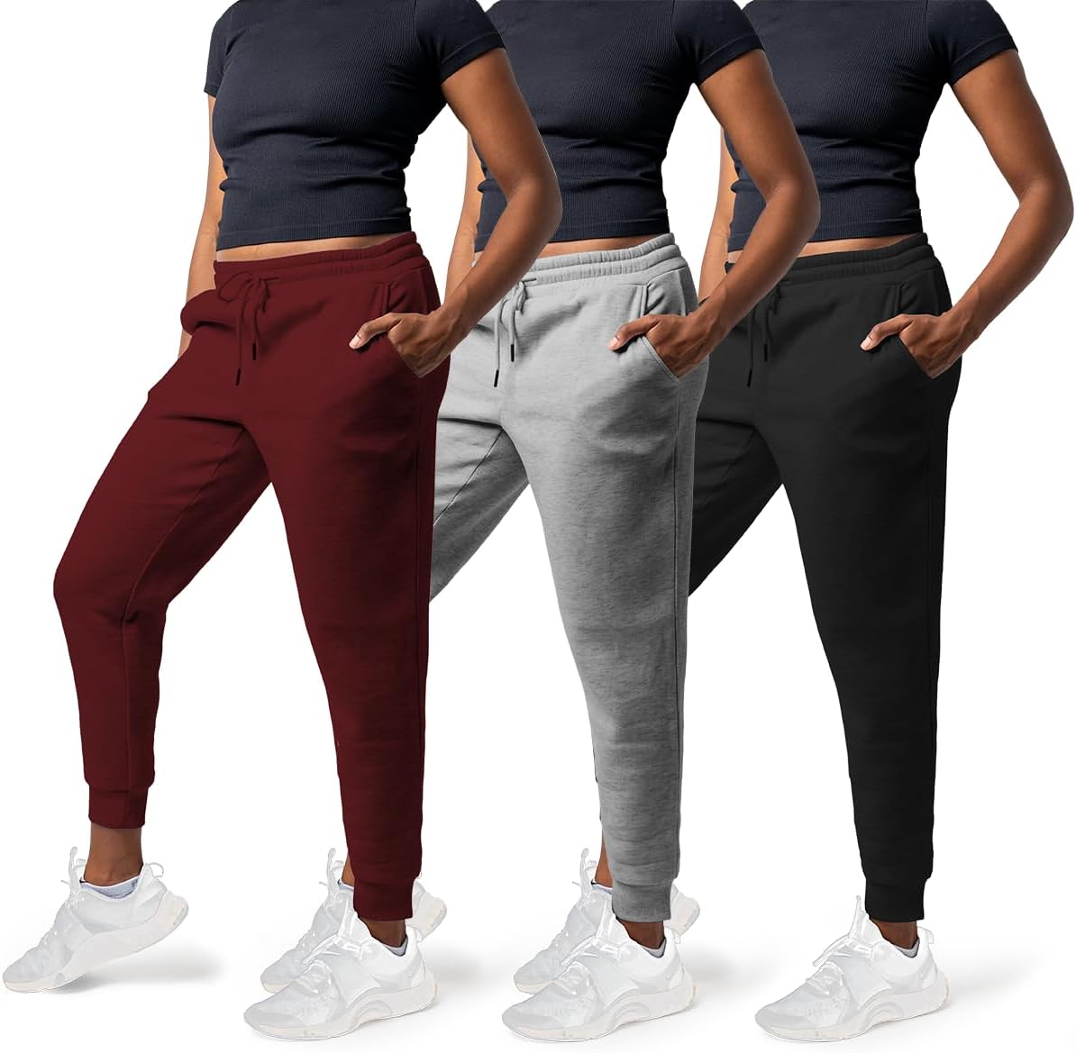 Common Stitch 3 Pack Sweatpants Women - Womens Sweatpants with Pockets, Fleece Womens Joggers, Yoga Pants (Available in Plus)
