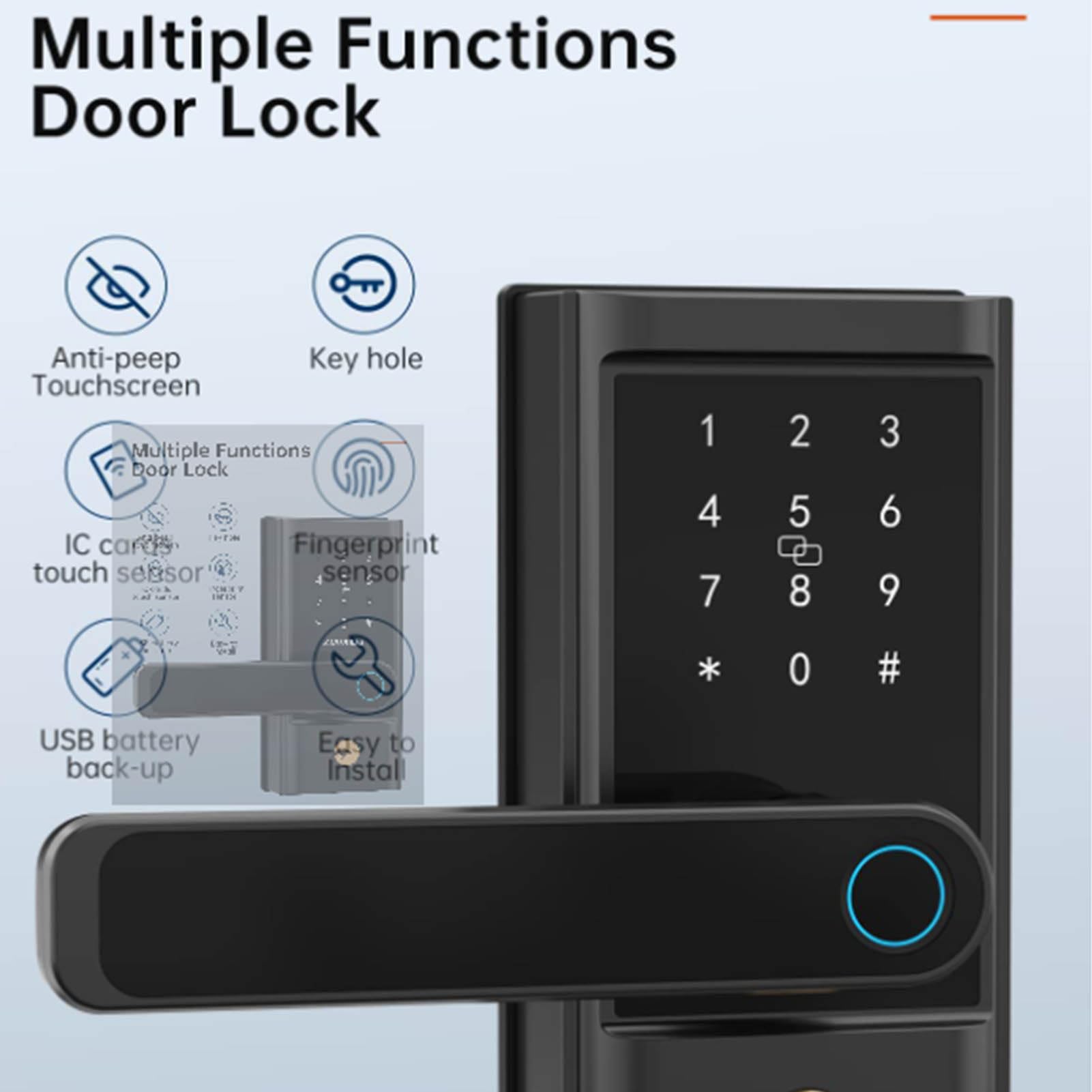 Cerradura de Puerta Inteligente con Entrada sin Llave y Múltiples Opciones de Autenticación para Seguridad en el Hogar