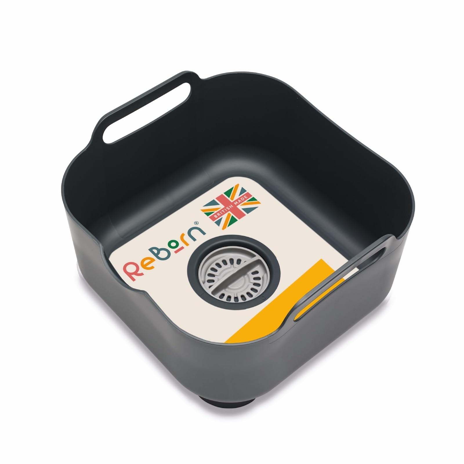ReBorn - Cuenco de lavado reciclado - Lavado y drenaje de platos de cocina - Asas de transporte grandes - Enchufe integrado - Boquilla de vertido útil - Capacidad de 9 litros - Fabricado en Gran