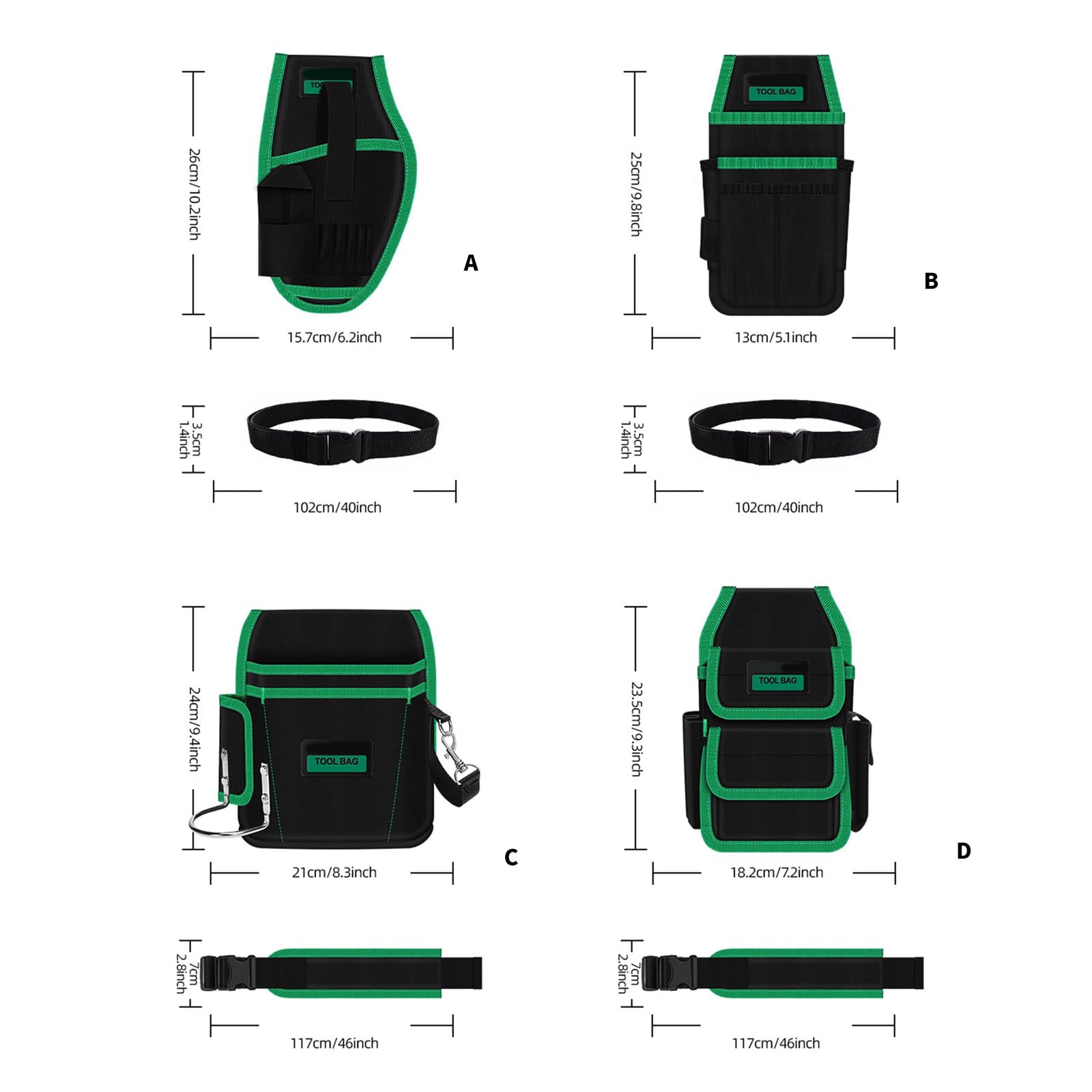 Bolsas de almacenamiento resistentes al agua para cinturón de trabajo con costuras reforzadas, herramienta resistente para técnicos profesionales, herramientas de trabajo impermeables