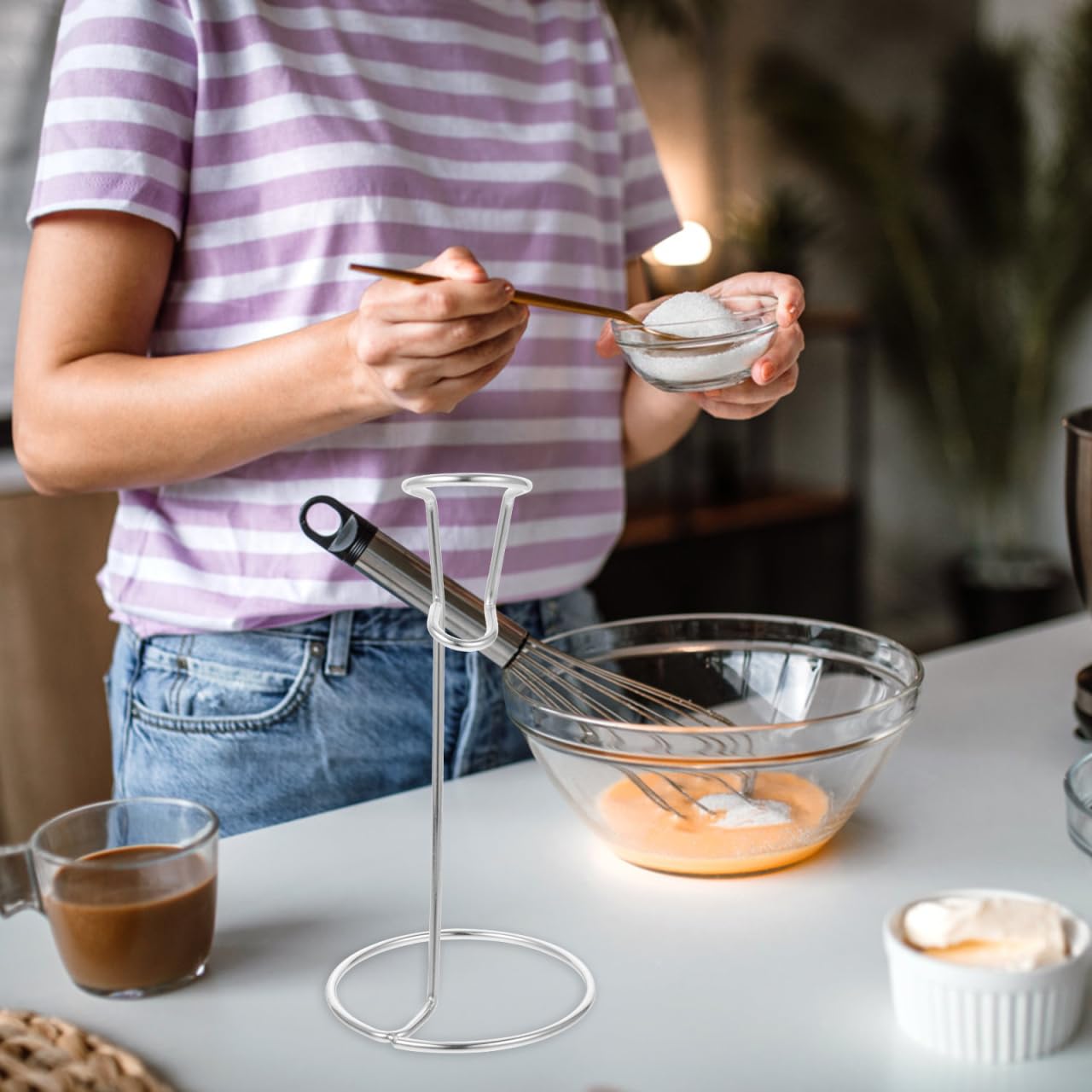 VICASKY Küchengerät Halter Milchaufschäumer Ständer mit Rutschfestem Edelstahl Eierquirlhalter Geeignet für Restaurantküche und Privaten Gebrauch